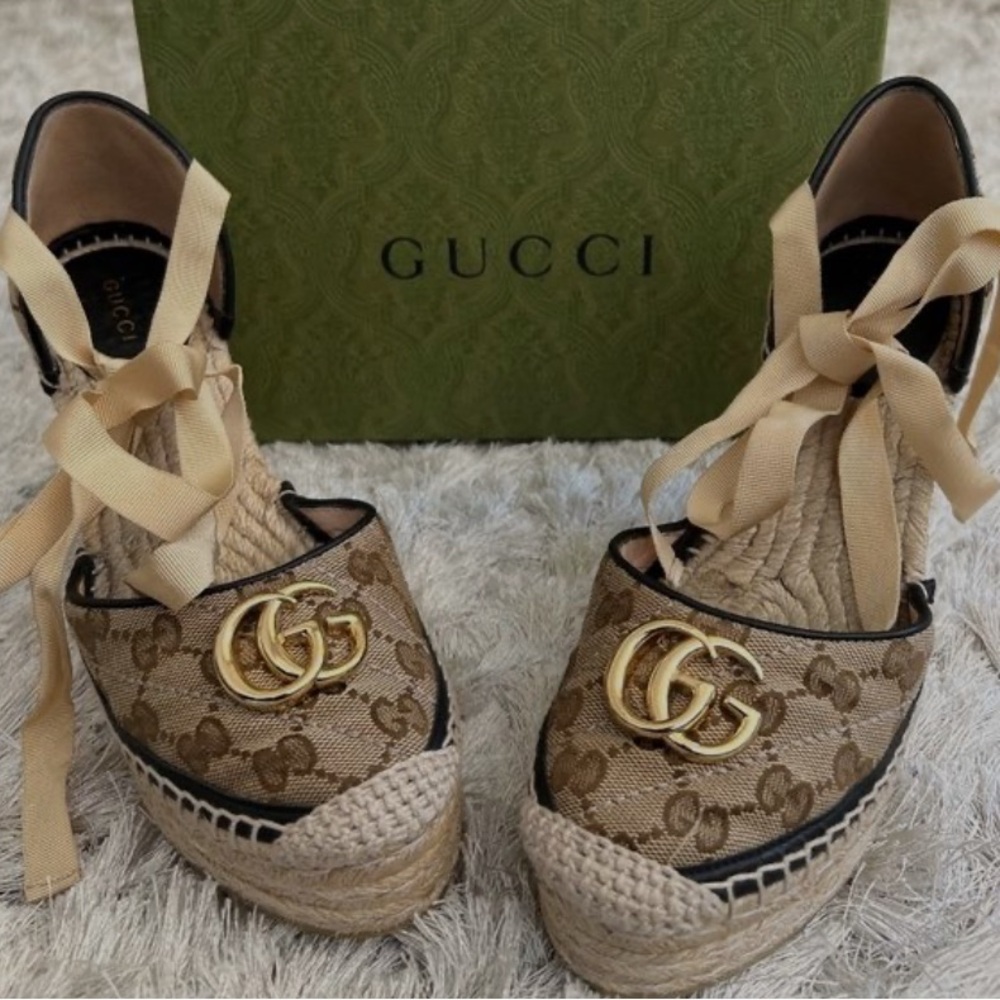 Gucci Beige Wedge Espadrilles *Like New”
